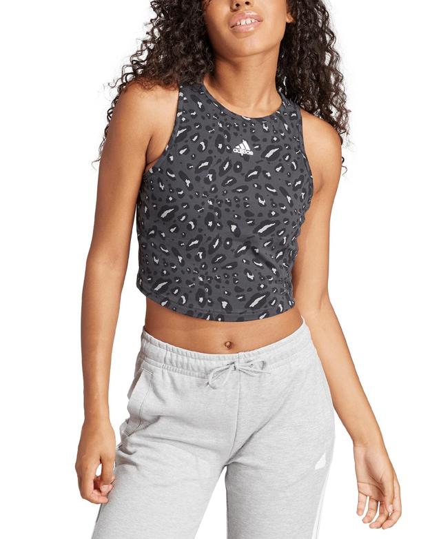 adidas Womens Essentials Animal-Print Cropped Tank Top Product Image