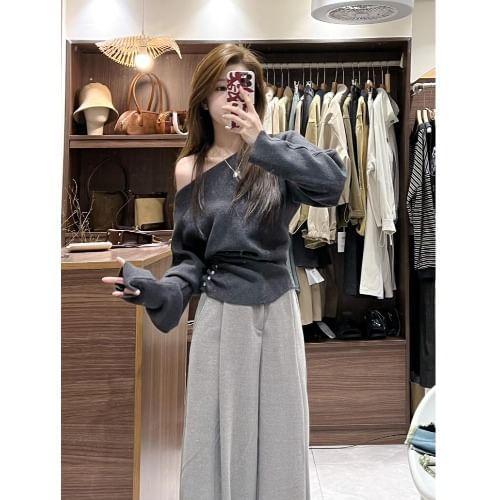 One Shoulder Plain Sweater Product Image