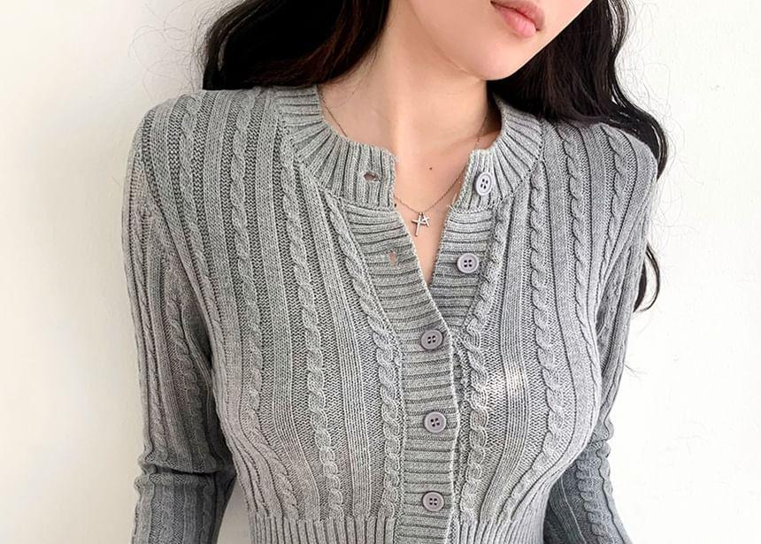 Plain Cable-Knit Cropped Cardigan Product Image