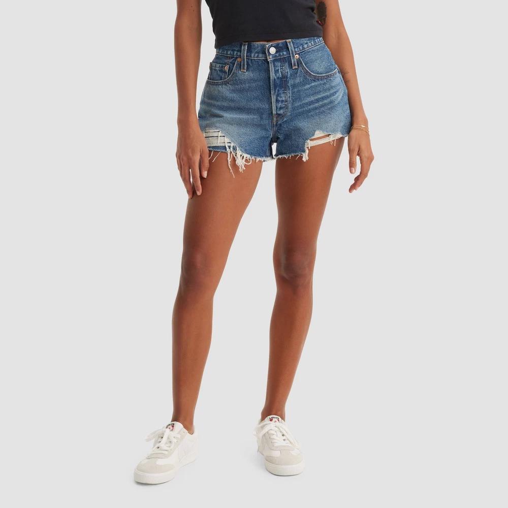 Levis 501 Original Fit High-Rise Womens Jean Shorts - Darn It Now 25 Product Image