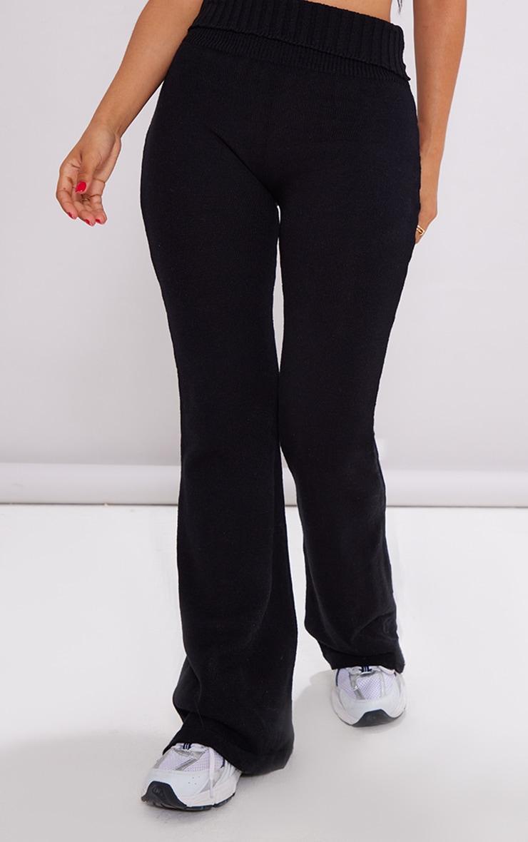 Petite Black Knitted Fold Over Flared Pants Product Image