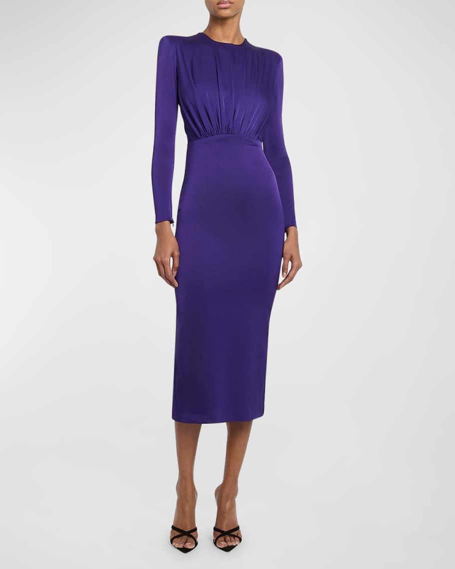 Satin Crepe Ruched Midi Dress Product Image