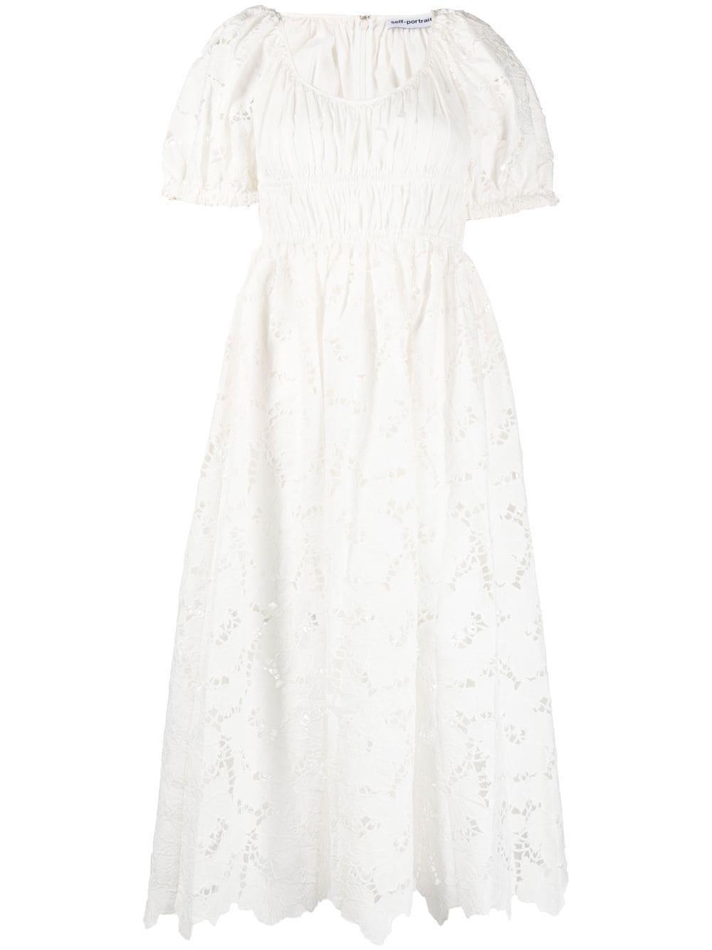 Flared Lace Midi Dress In White Product Image