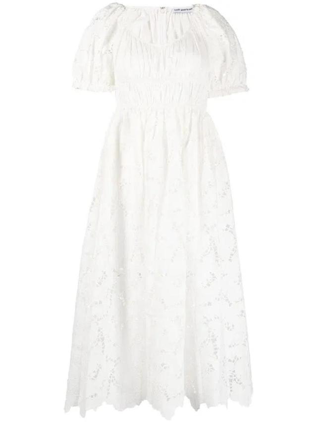 Flared Lace Midi Dress In White Product Image