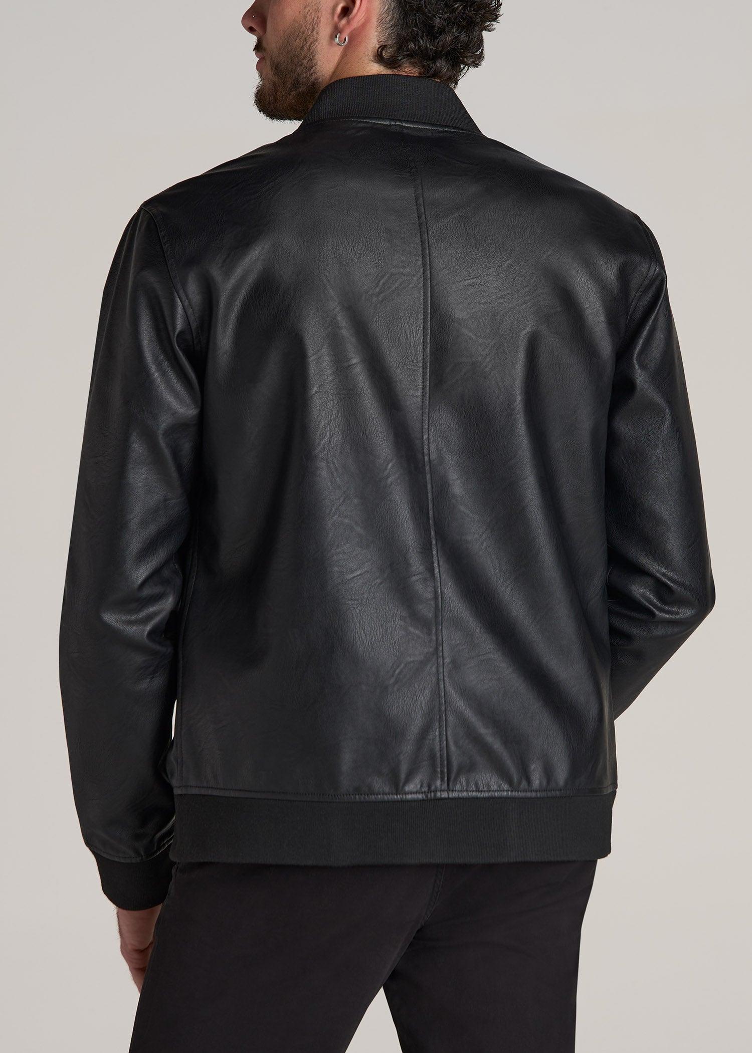 Faux Leather Bomber Jacket for Tall Men in Black Male Product Image