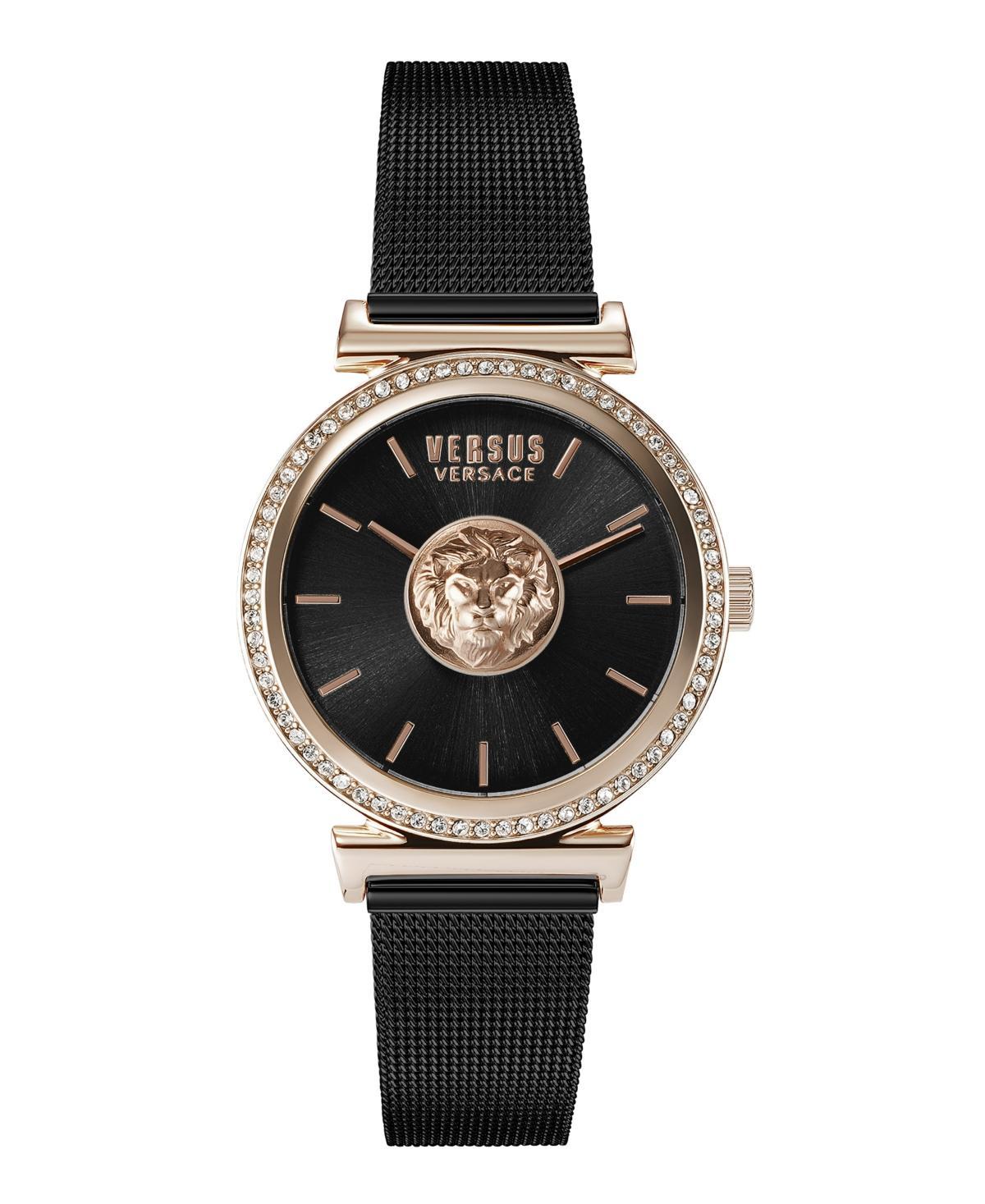 Versace Versus By Versace Womens Brick Lane Crystal Analog Black Tone Stainless Steel Mesh Bracelet Watch Product Image