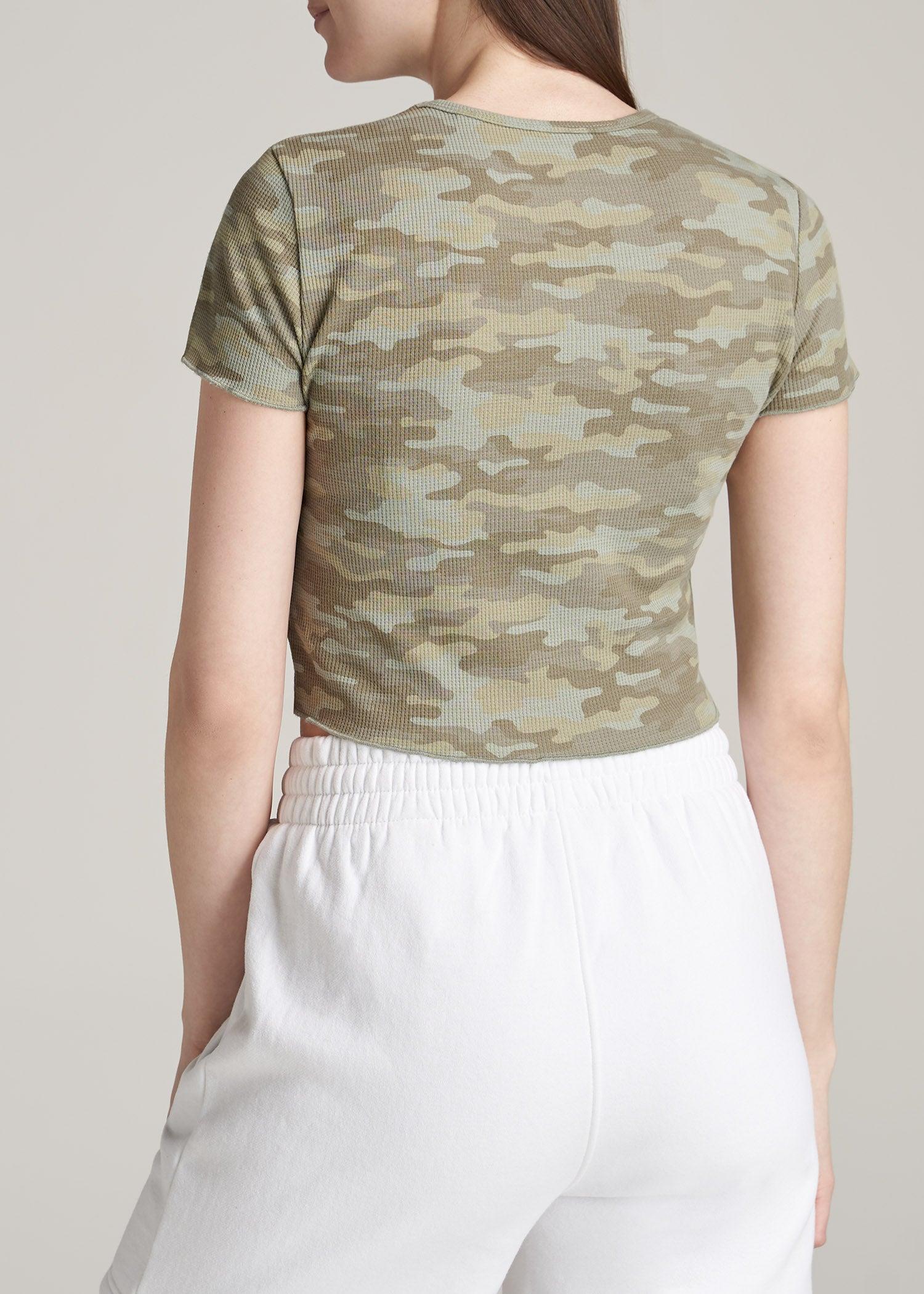 Cropped Waffle Tee in Green Camo Print - Women's Tall T-Shirts Female Product Image