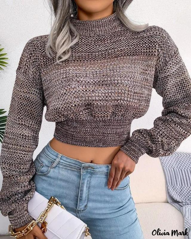 Olivia Mark – Chic and Elegant Mock Neck Long Sleeve Knit Crop Sweater Product Image