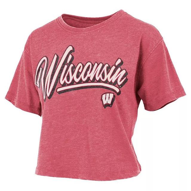 Womens Pressbox Wisconsin Badgers Team Script Harlow Vintage Waist Length T-Shirt Product Image