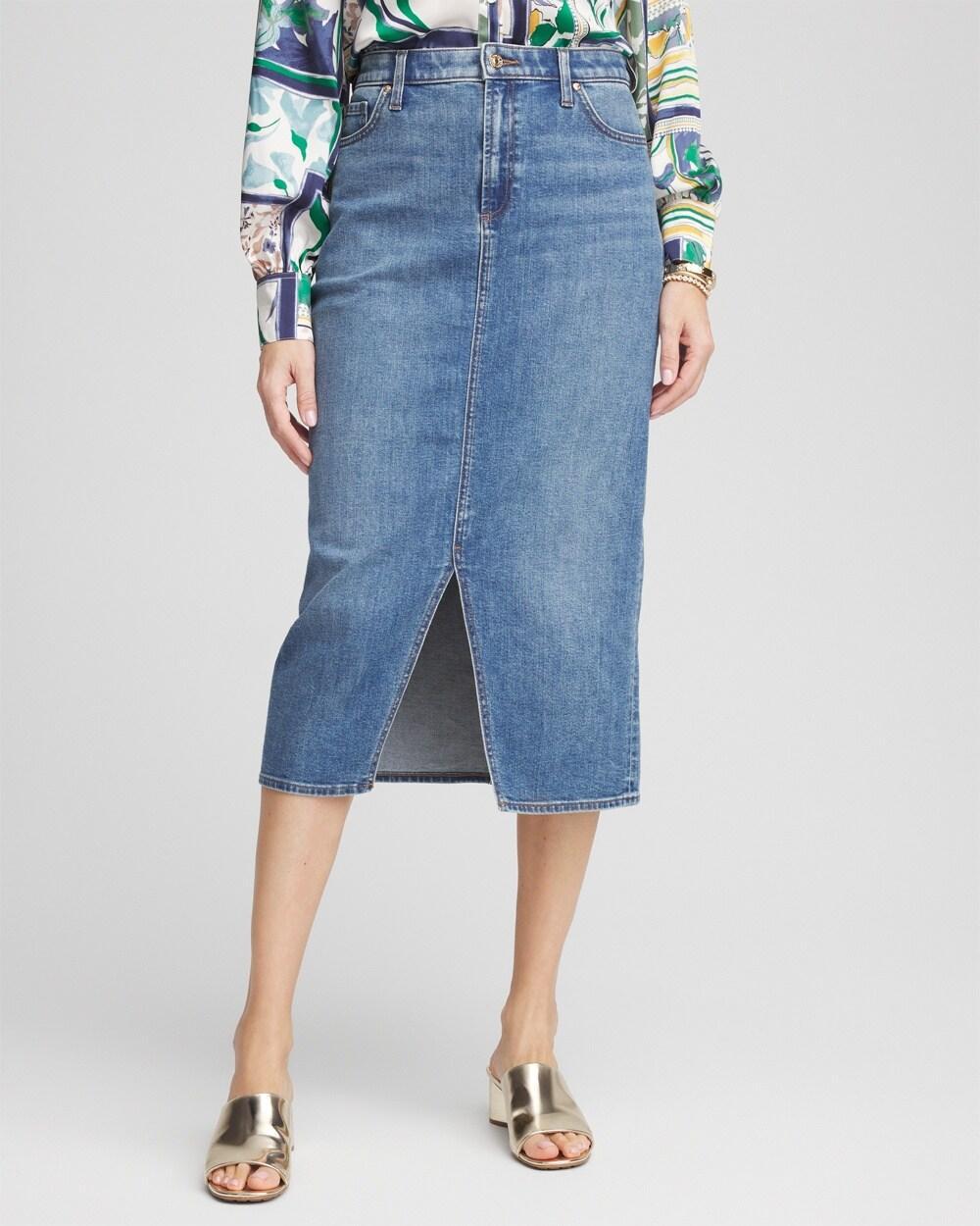 Women's High-Rise Midi Stretch Denim Skirt product image