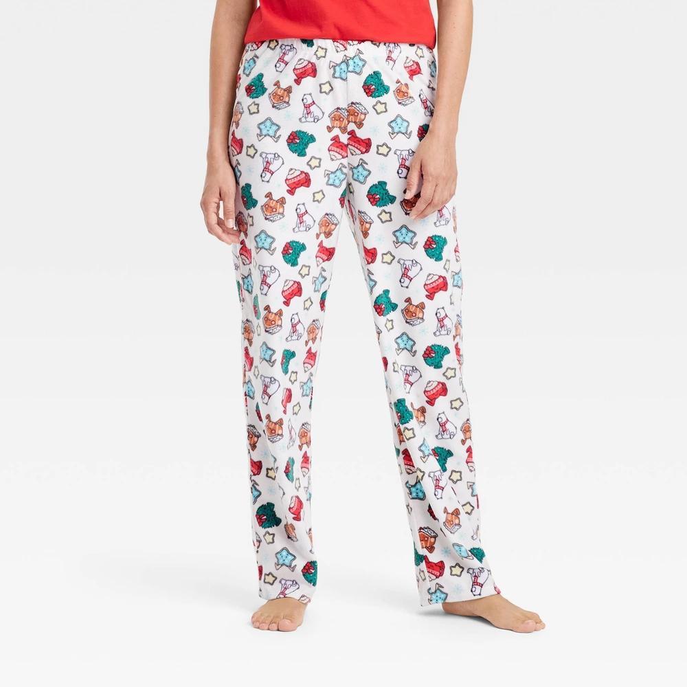 Women's Holiday Treats Print Microfleece Holiday Matching Family Pajama Pants - Wondershop™ White XL Product Image