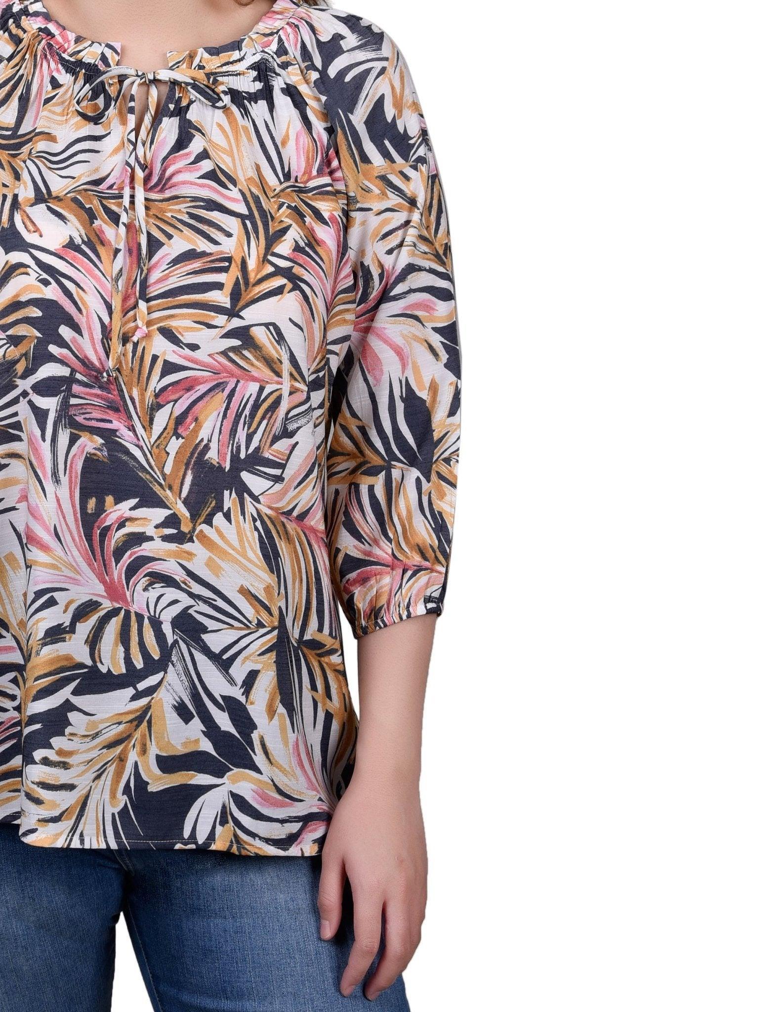 3/4 Length Sleeve Drawstring Neck Blouse Product Image