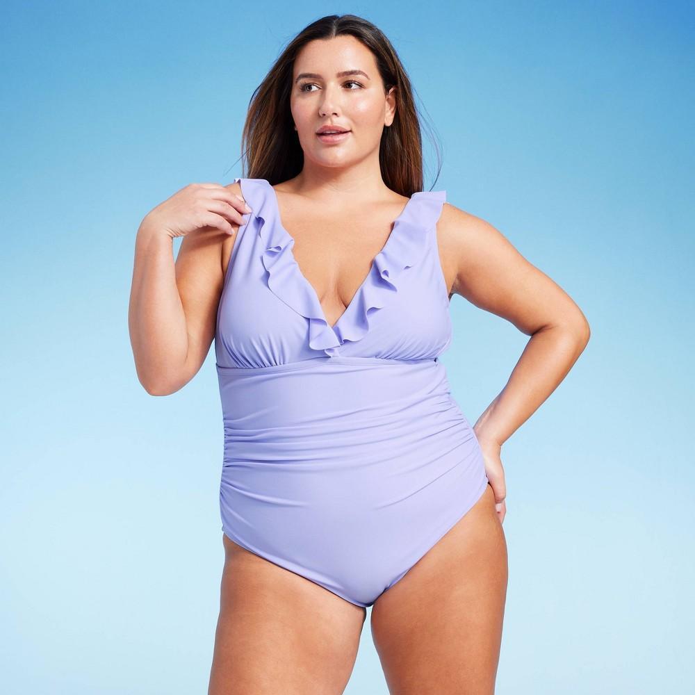 Womens Ruffle Full Coverage One Piece Swimsuit - Shade & Shore Lilac Purple Product Image