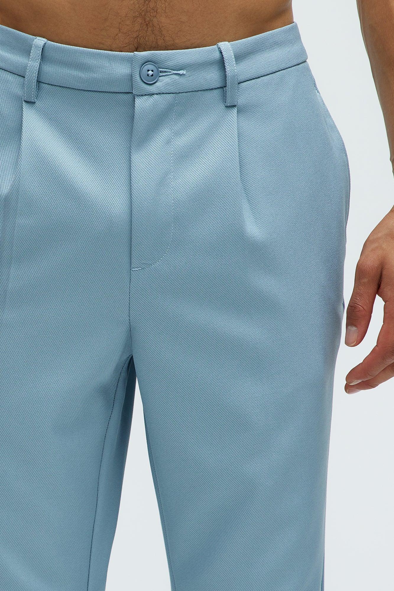 Work Flow Pleated Straight Trousers - Light Blue Product Image