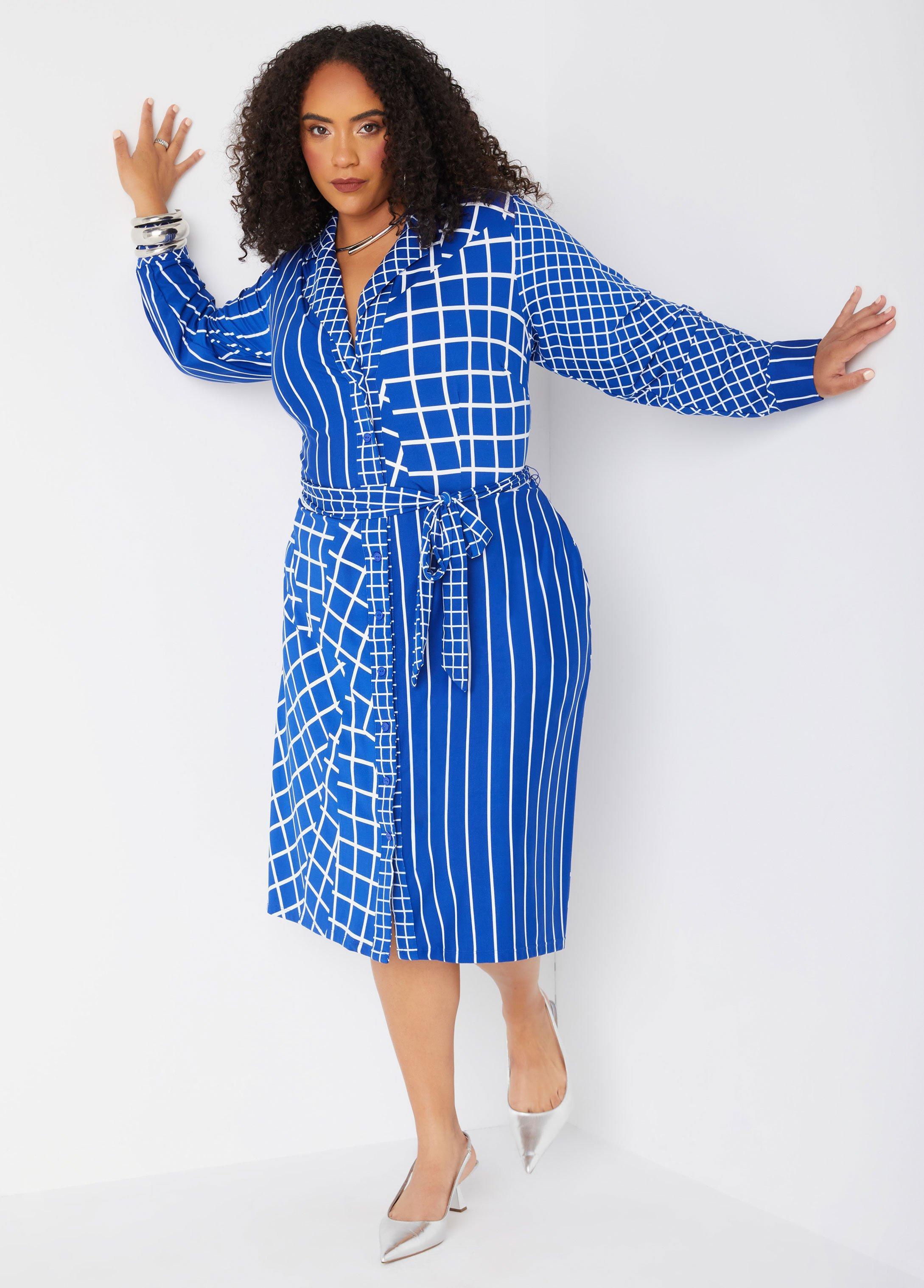 Plus Size Printed Belted Shirtdress Ashley Stewart Product Image