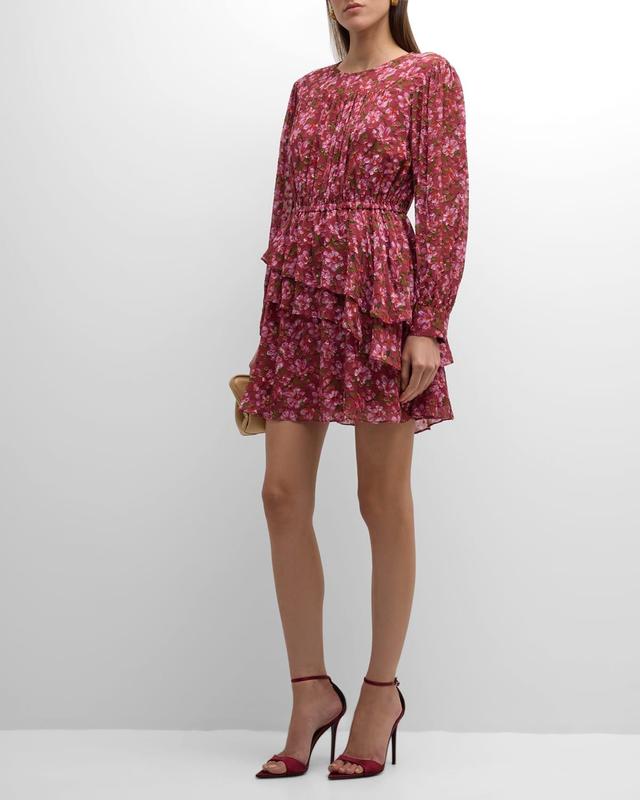 Meg Floral-Print Ruffle Chiffon Mini Dress Product Image