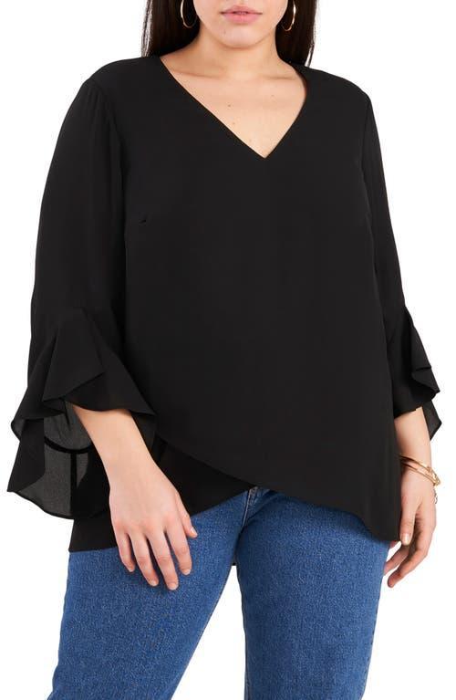 Vince Camuto Plus Size Luxe Crepe De Chine 34 Ruffle Sleeve V-Neck Crisscross Hem Tunic Product Image