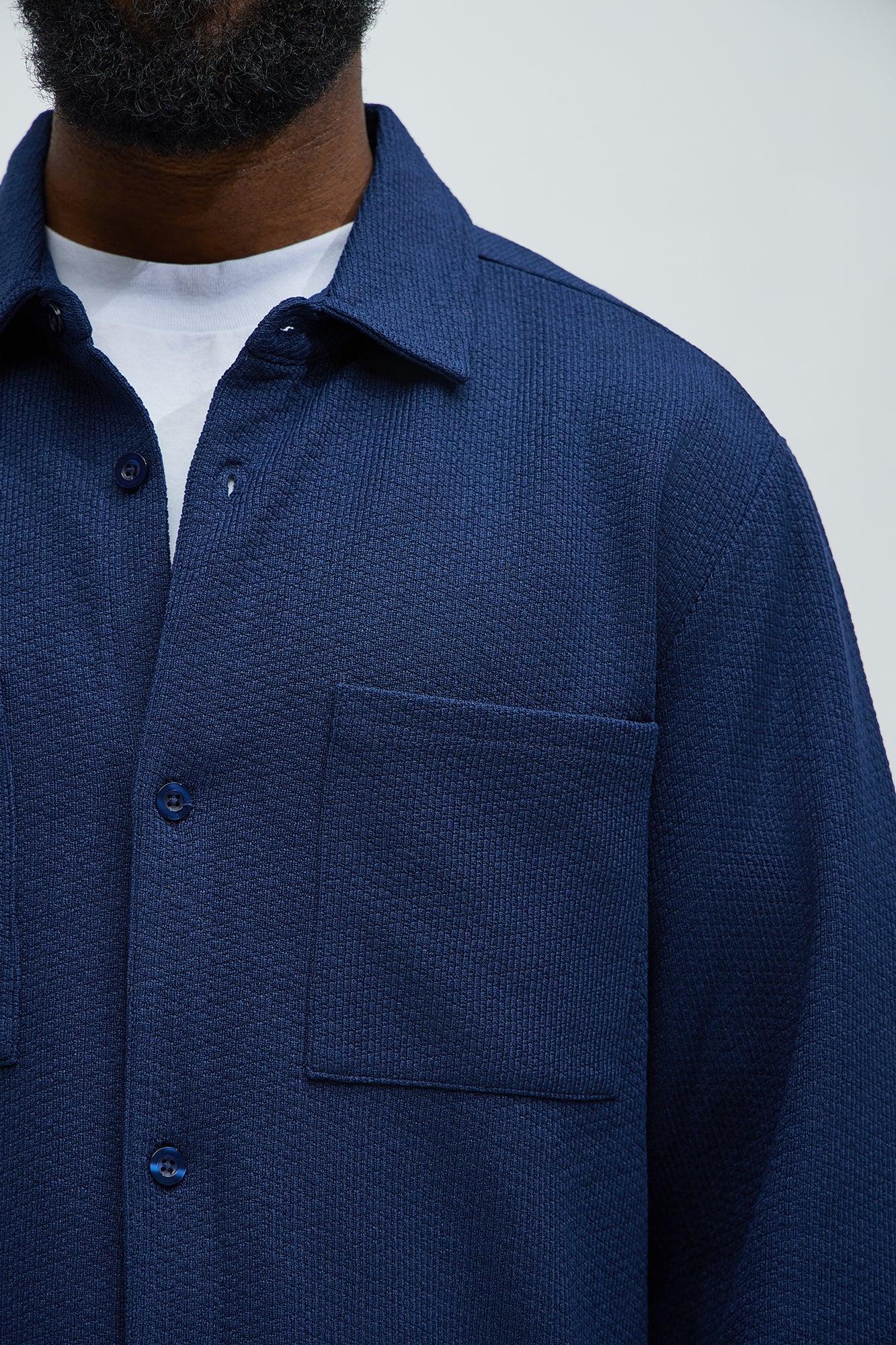 Capstan Textured Button Up Shirt - Navy Product Image