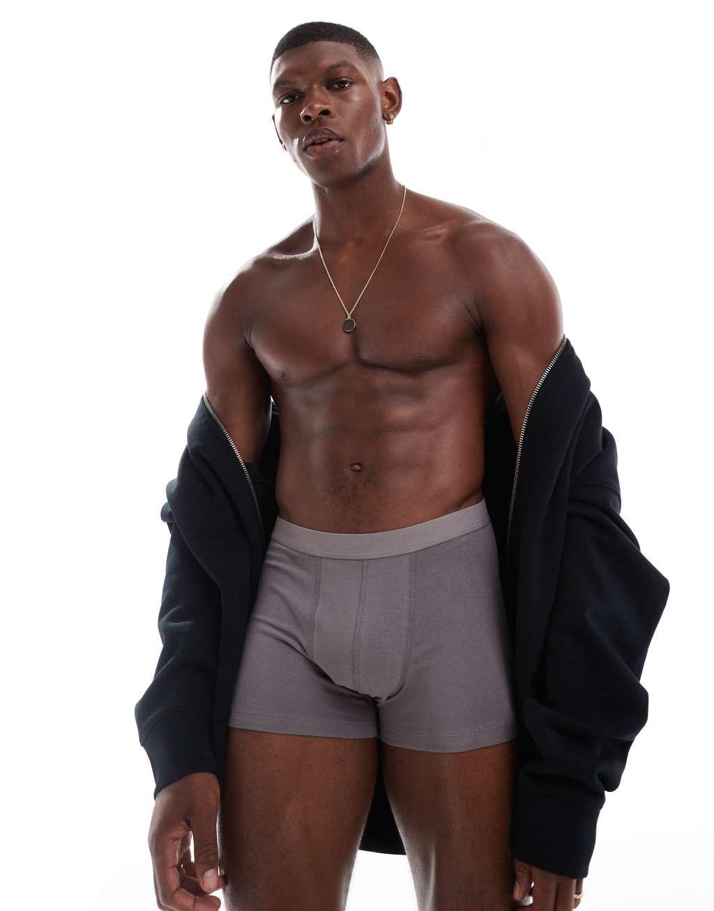 ASOS DESIGN 2 pack trunks in black and charcoal Product Image