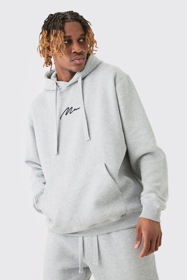 Tall Basic Man Signature Hoodie In Grey Marl | boohooMAN USA Product Image