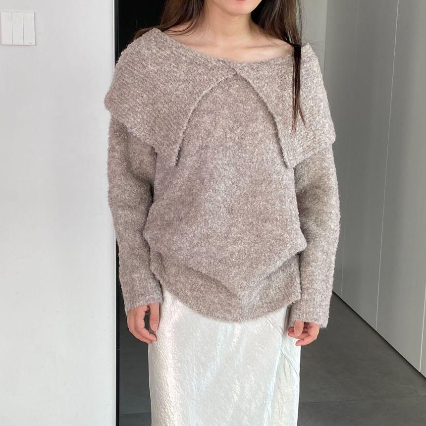 Off-Shoulder Plain Oversized Sweater Product Image