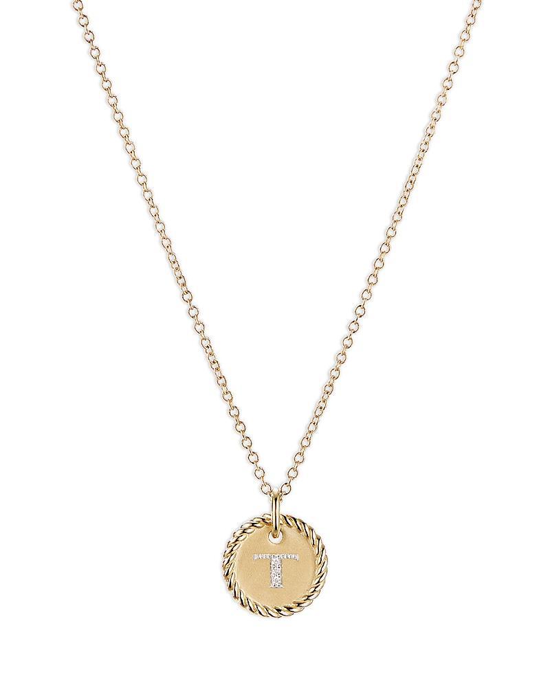 Womens Initial Charm Necklace in 18K Yellow Gold with Pav Diamonds Product Image