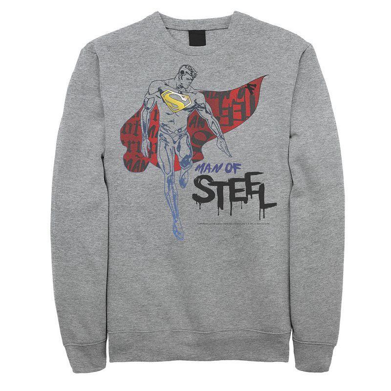 Mens DC Comics Superman Man Of Steel Cape Portrait Sweatshirt Athletic Grey Product Image