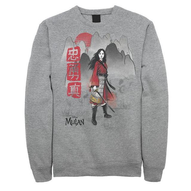 Mens Disney Mulan Watercolor Mountain Portrait Sweatshirt Grey Product Image
