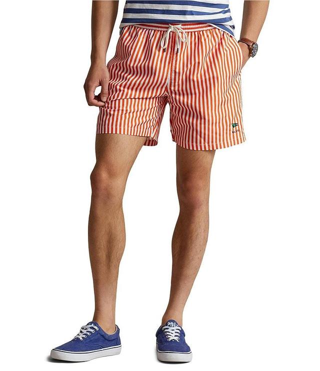 Polo Ralph Lauren Traveler Classic Fit Vertical Striped 5.75#double; Swim Trunks Product Image