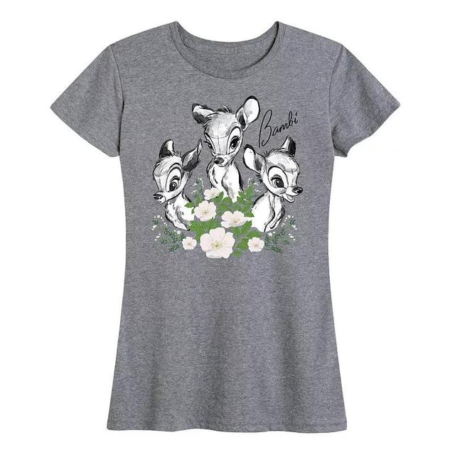 Disneys Bambi Womens Portrait Trio Graphic Tee Grey Dark Red Product Image