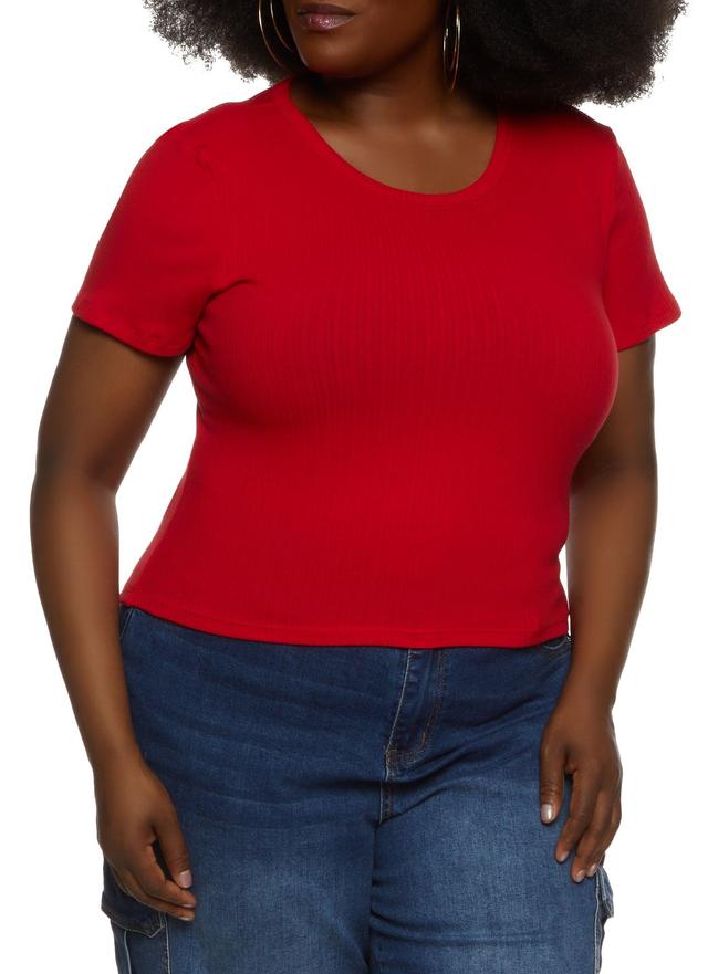 Womens Plus Size Basic Ribbed Knit Short Sleeve Top Product Image