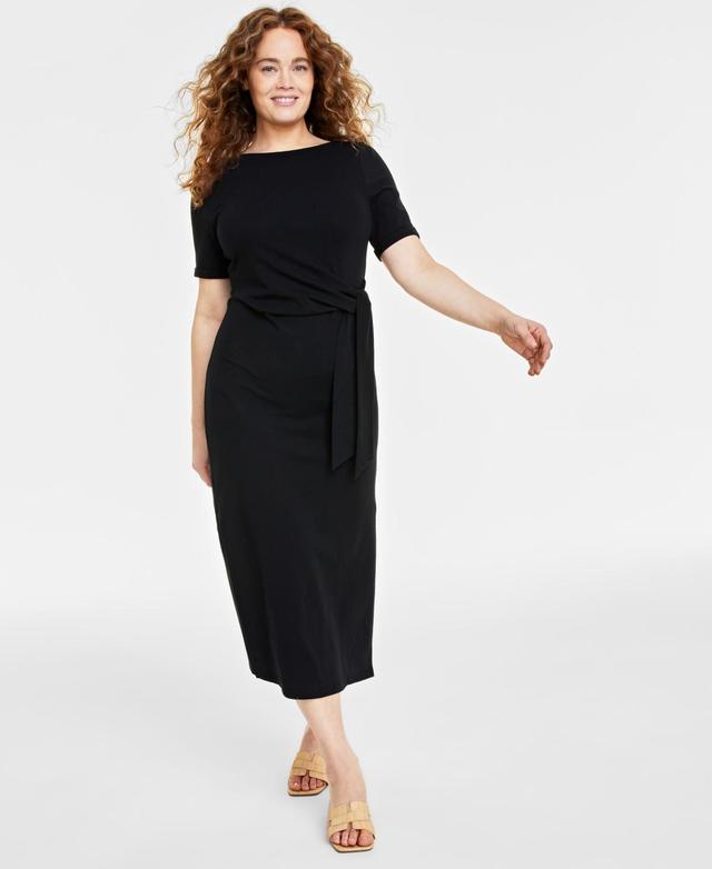 Women's Crewneck Wrap Tie Dress, Created for Macy's Product Image