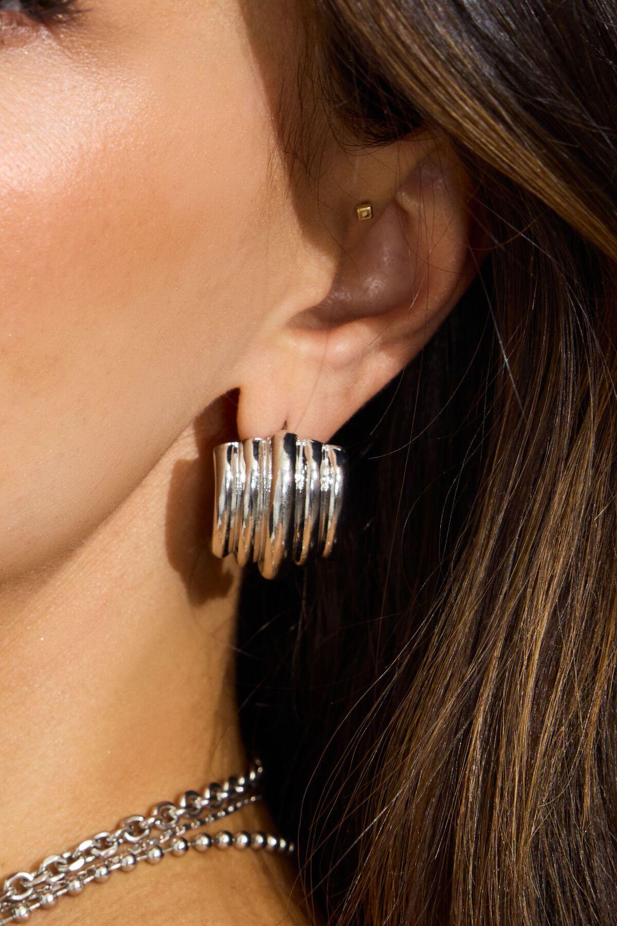 Lined Curve Button Earrings Product Image