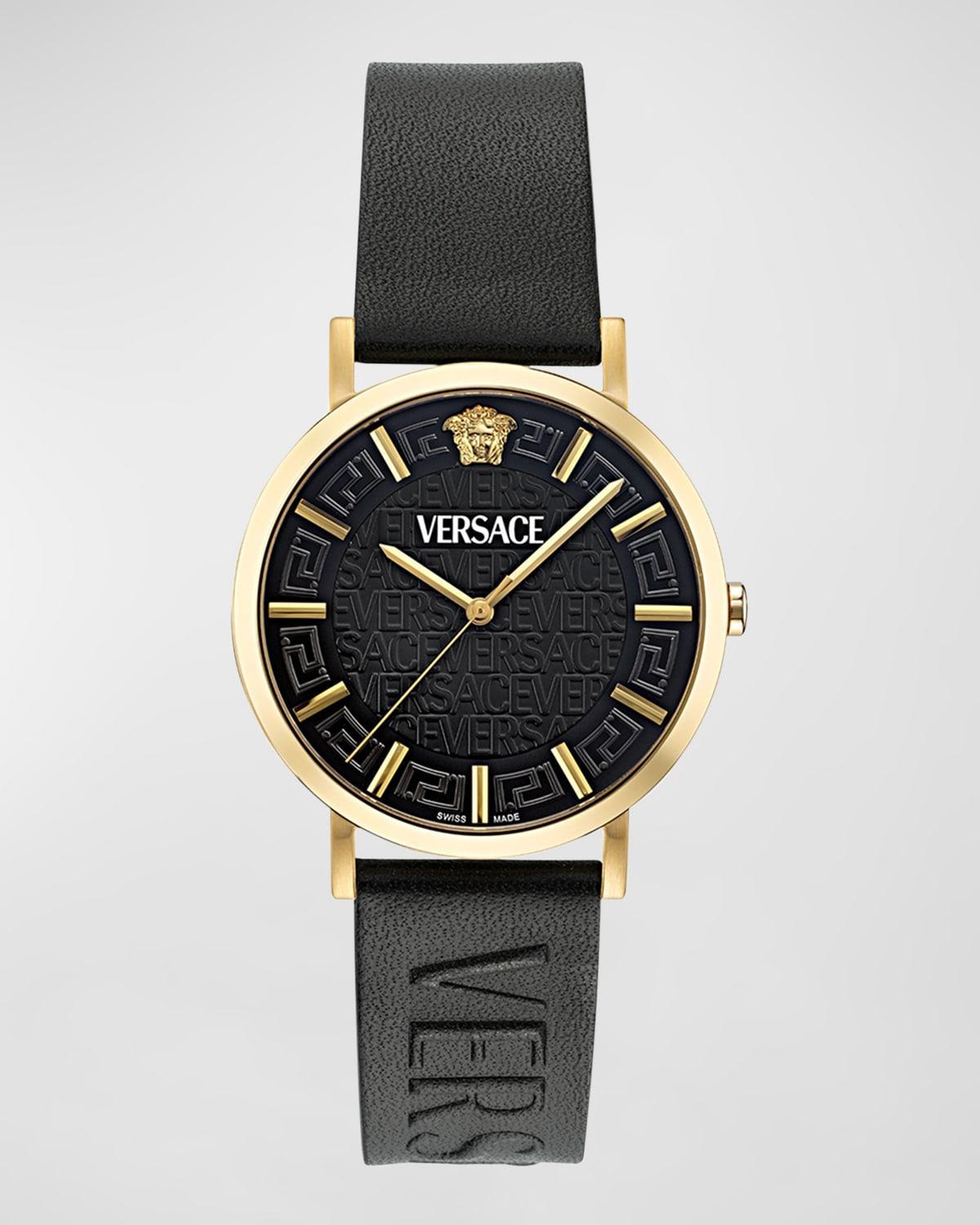 Mens Greca Slim IP Yellow Gold & Leather Strap Watch/40MM Product Image