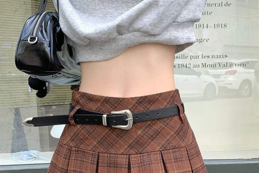 High Waist Plaid Pleated Mini A-Line Skirt Product Image