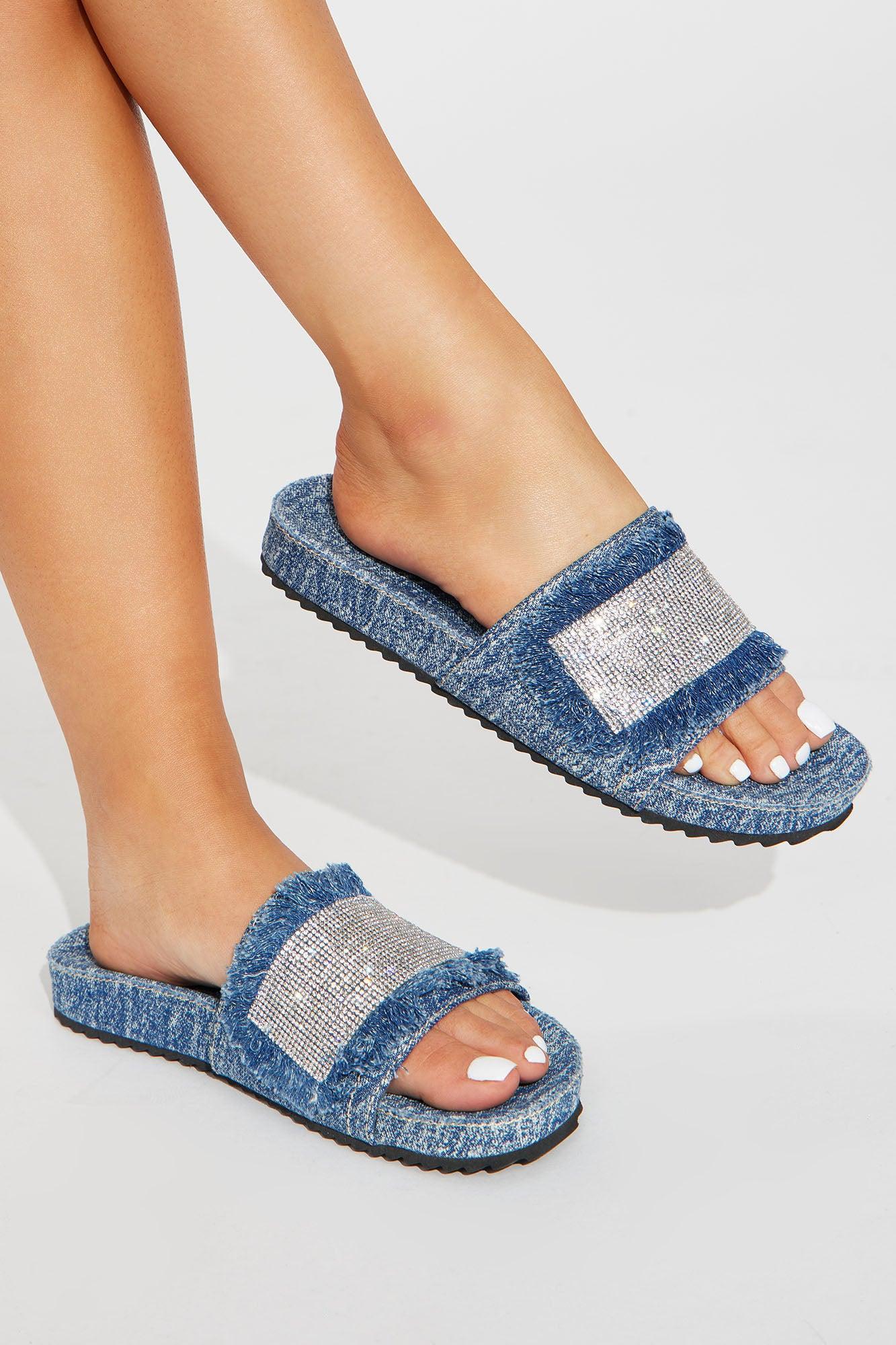 Mina Embellished Slides - Medium Wash Product Image