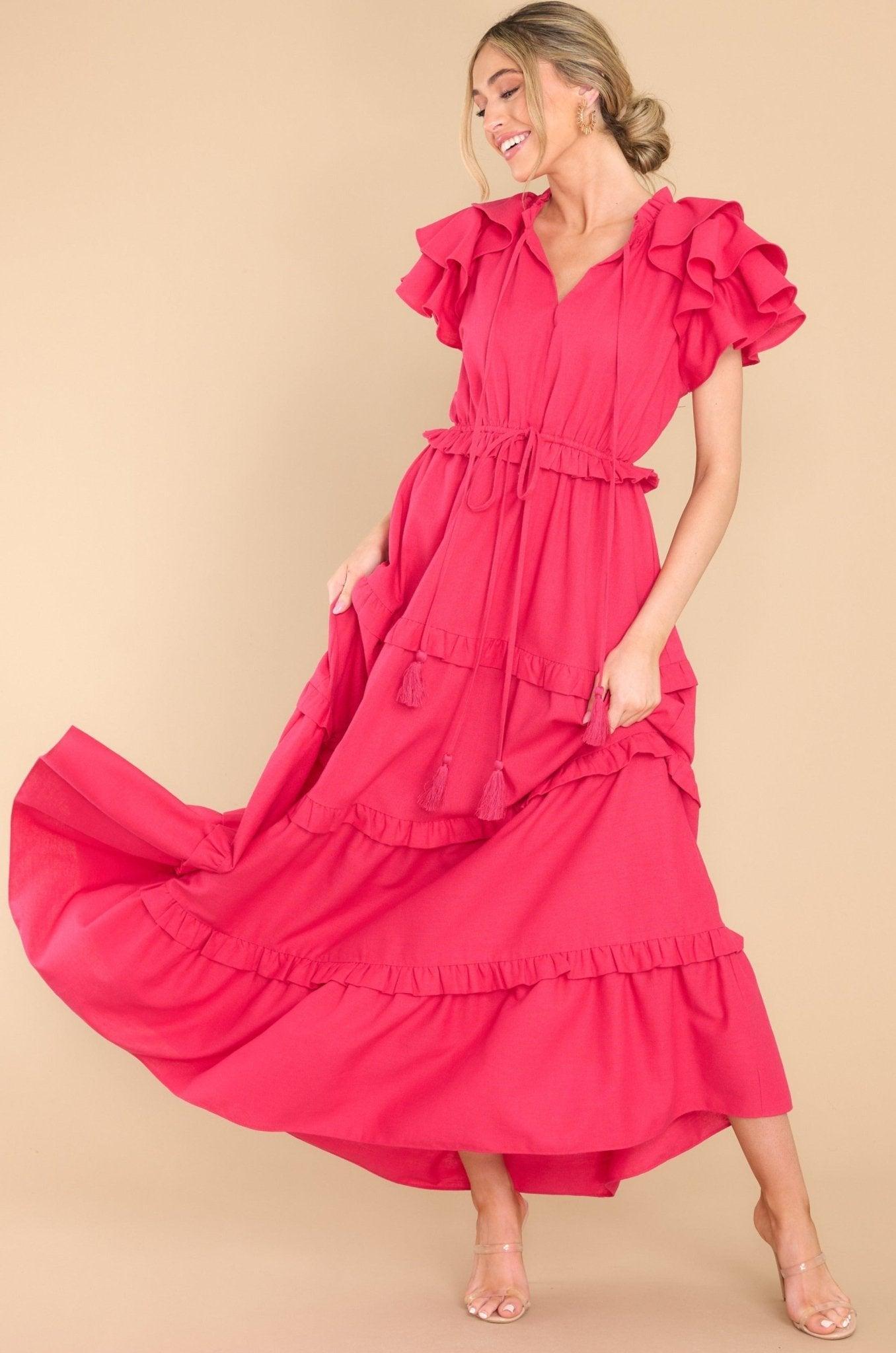 Aura Ruffle Some Feathers Lipstick Maxi Dress Pink Product Image