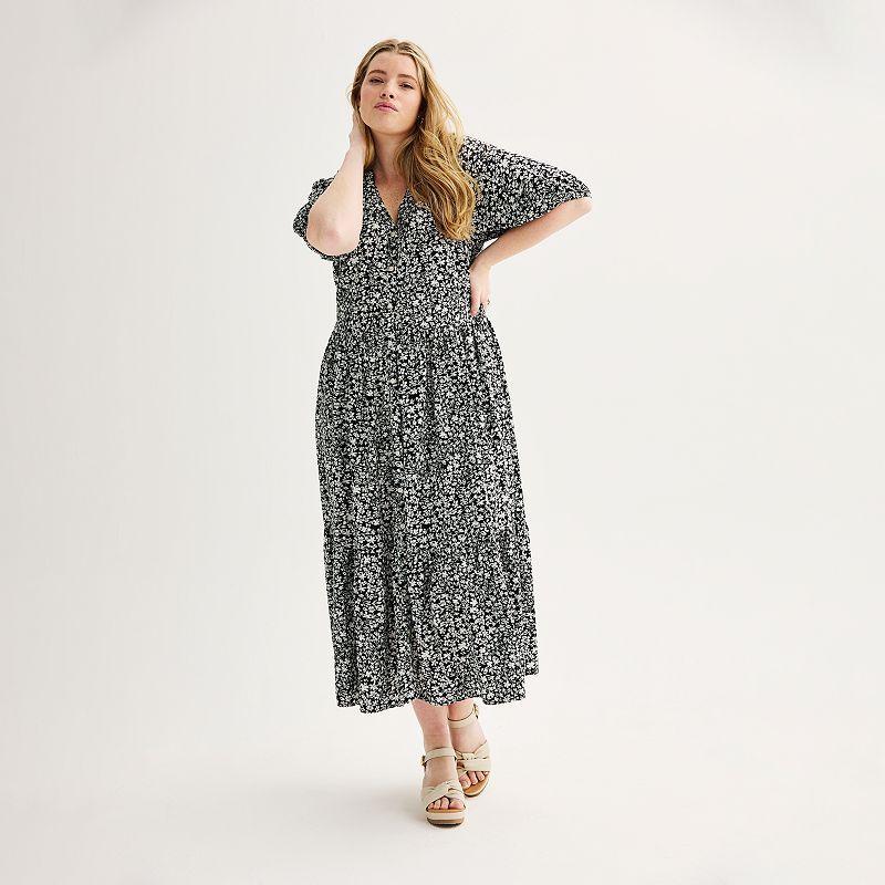 Plus Size Sonoma Goods For Life Button Thru Femme Midi Dress, Womens Product Image