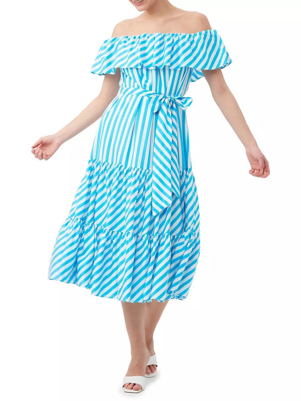 Salima 2 Off-The-Shoulder Striped Ruffle Dress Product Image