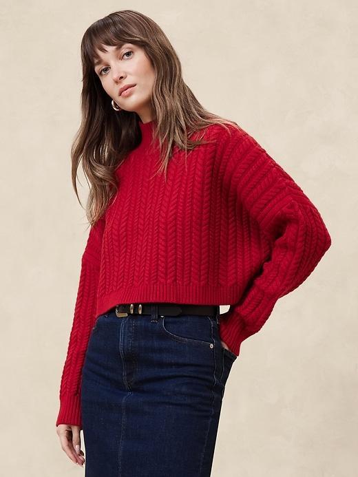 Cropped Cable Turtleneck Sweater Product Image