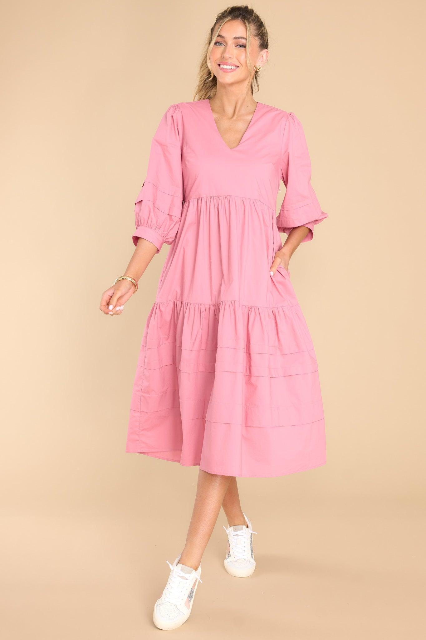 Aura Cozy And Carefree Rose Elegance Midi Dress Pink Product Image