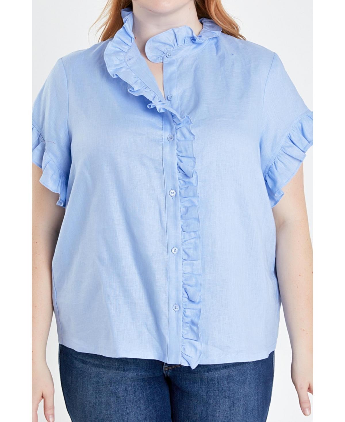 Women's Plus Size Linen Ruffle Shirt Product Image