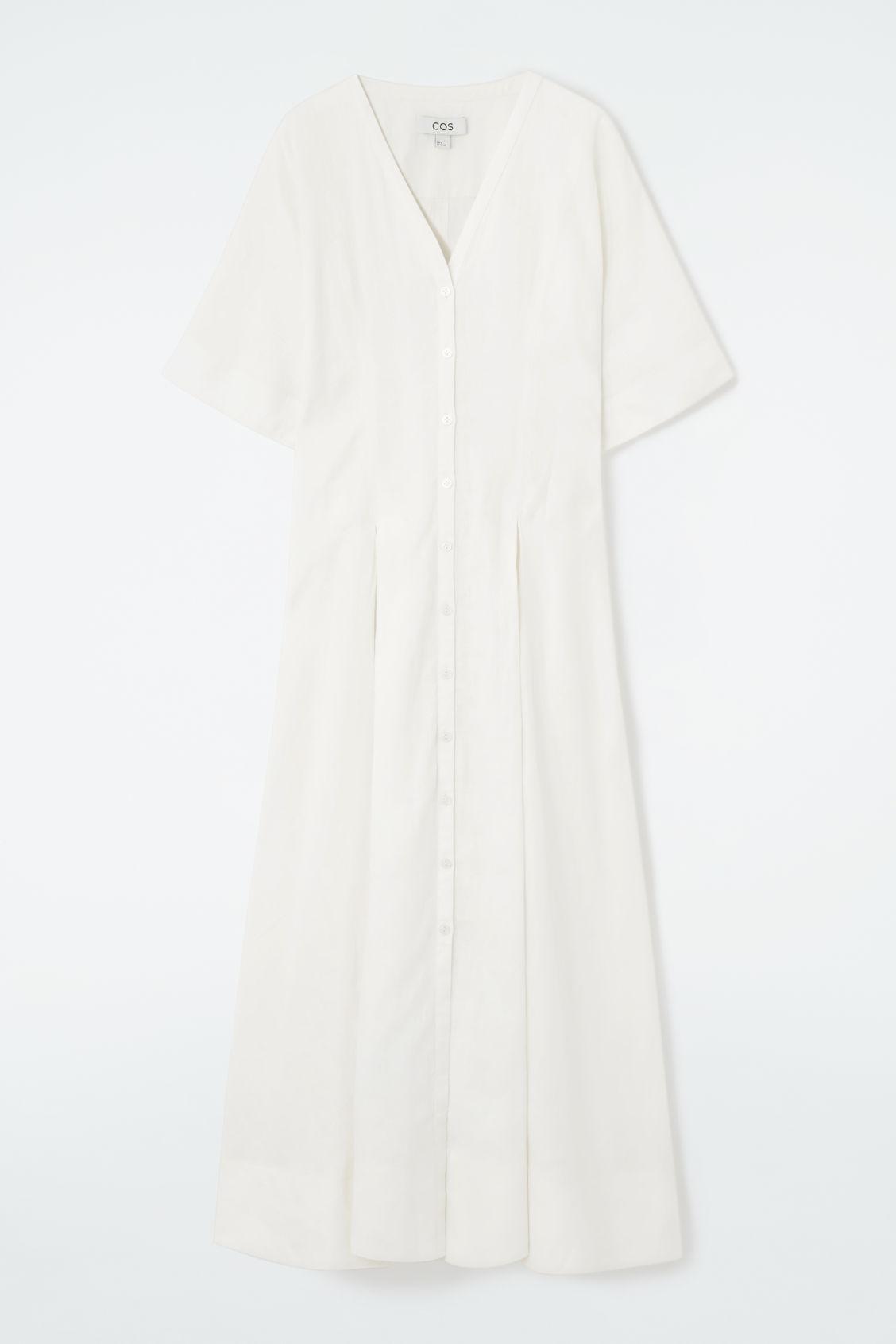 PLEATED A-LINE MIDI SHIRT DRESS Product Image