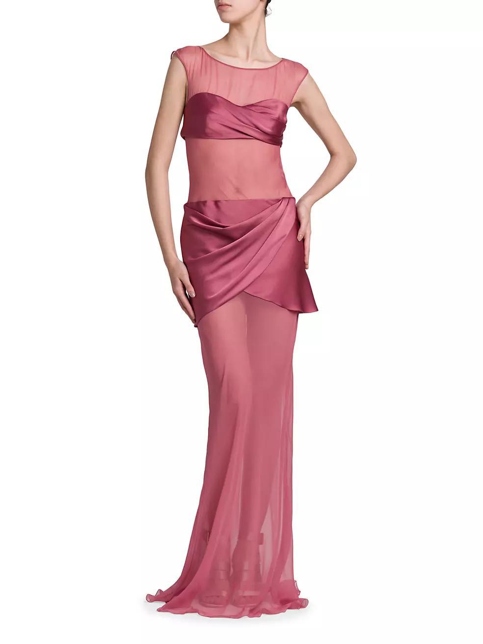 Layered Chiffon & Charmeuse Gown Product Image