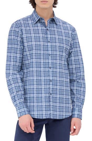 BUGATCHI Julian Shaped Fit Plaid Button-up Shirt In Dusty Blue Product Image