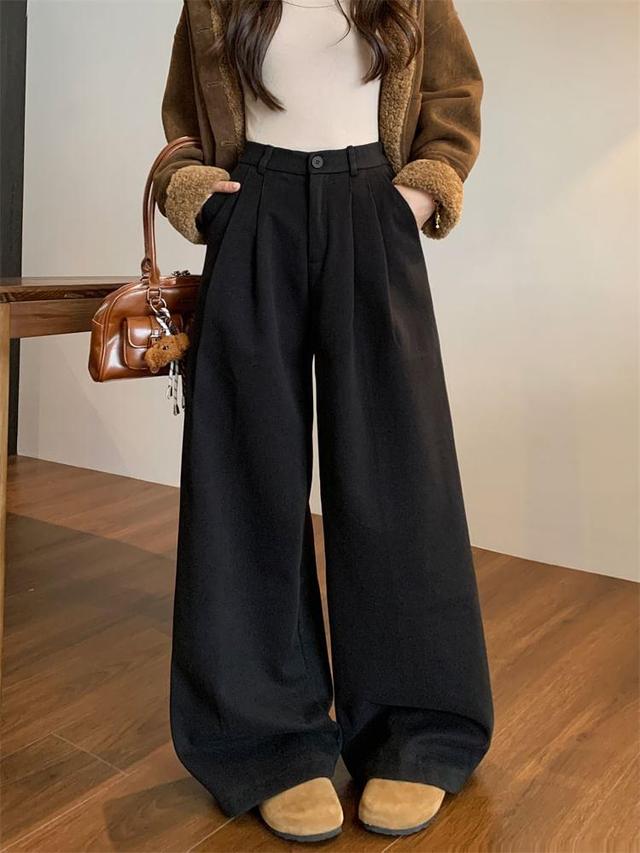 High Rise Plain Wide Leg Pants Product Image