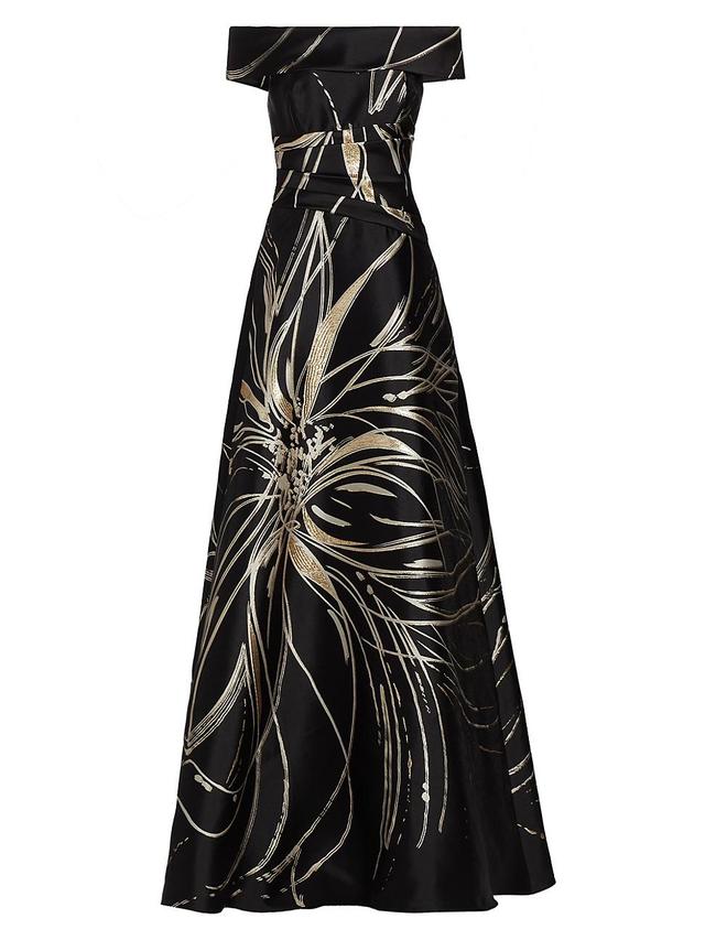 Womens Floral Jacquard A-Line Gown Product Image