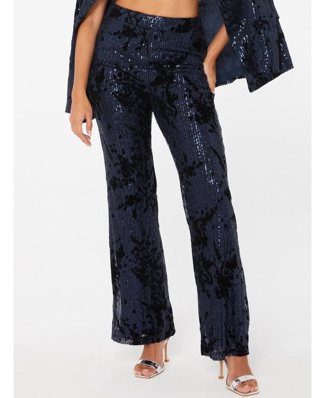 Quiz Womens Sequin Flock High-Waist Flared Trousers Product Image