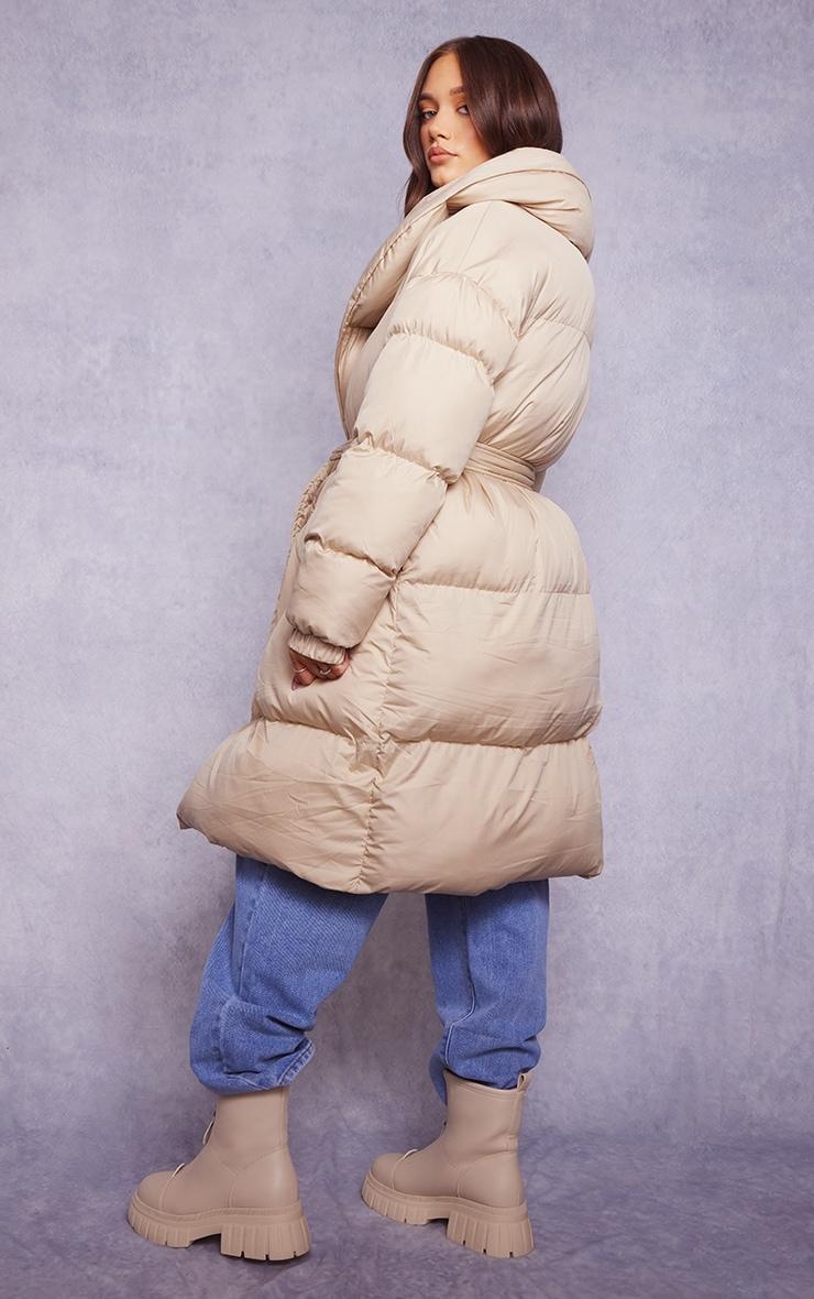 Maternity Beige Oversized Belted Longline Puffer Coat Product Image