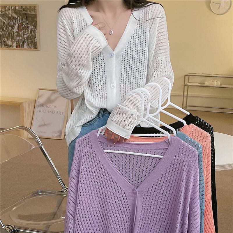 V-Neck Button-Up Plain Cardigan Product Image